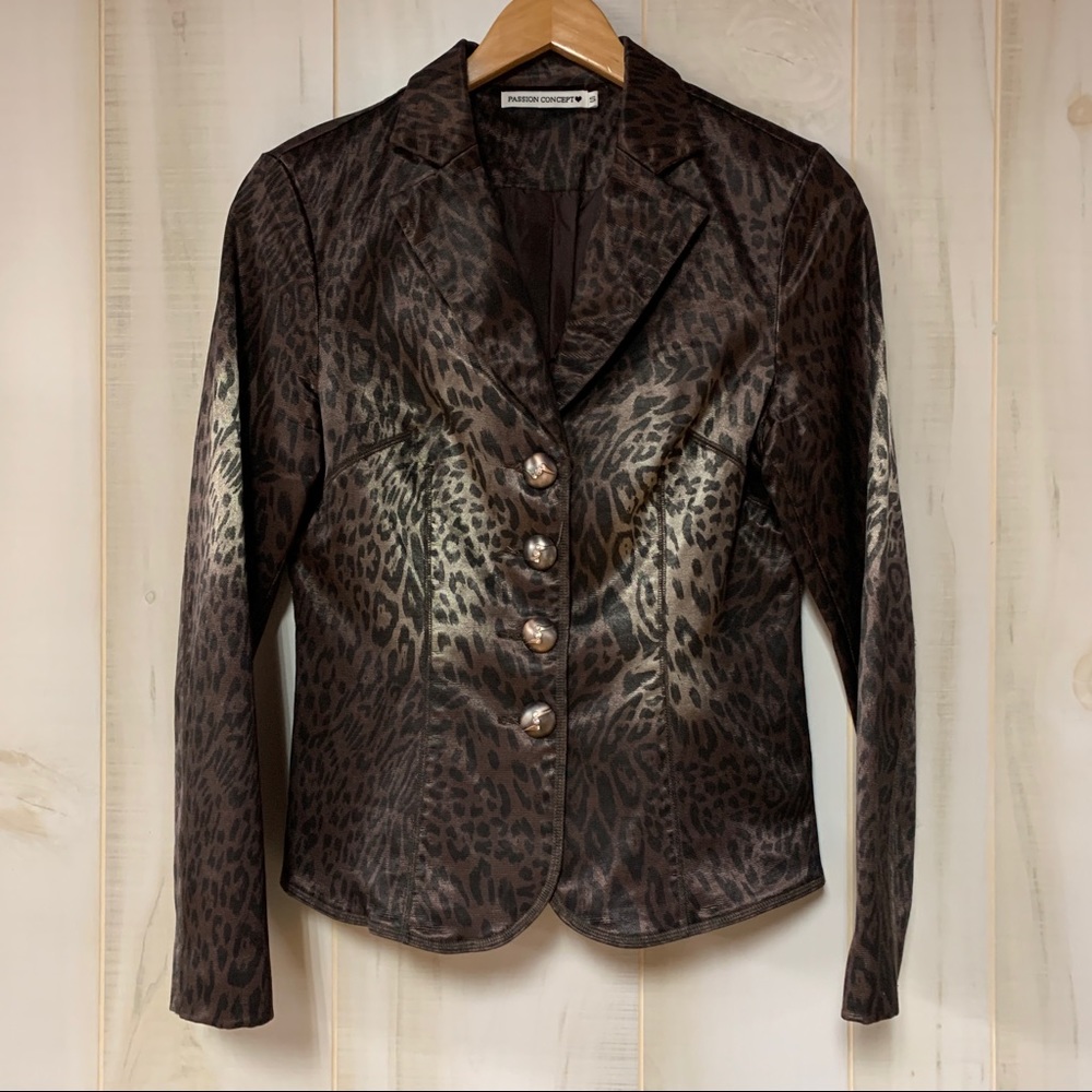 Passion Concept Brown Leopard Print Blazer S